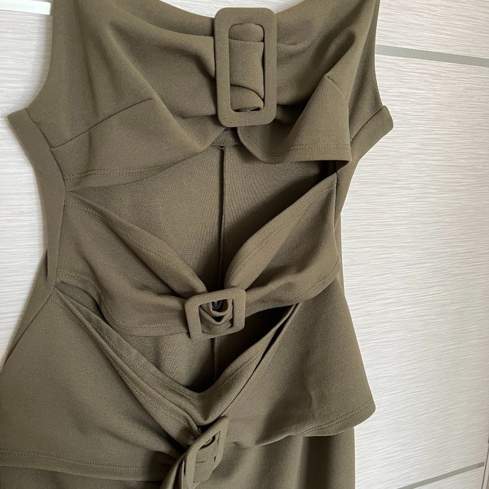 Olive Green Cut Out Belt Effect Dress